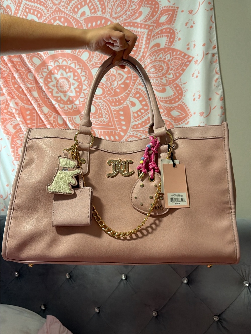 Juicy Couture Blush Pink Tote with Gold Chain Hardware